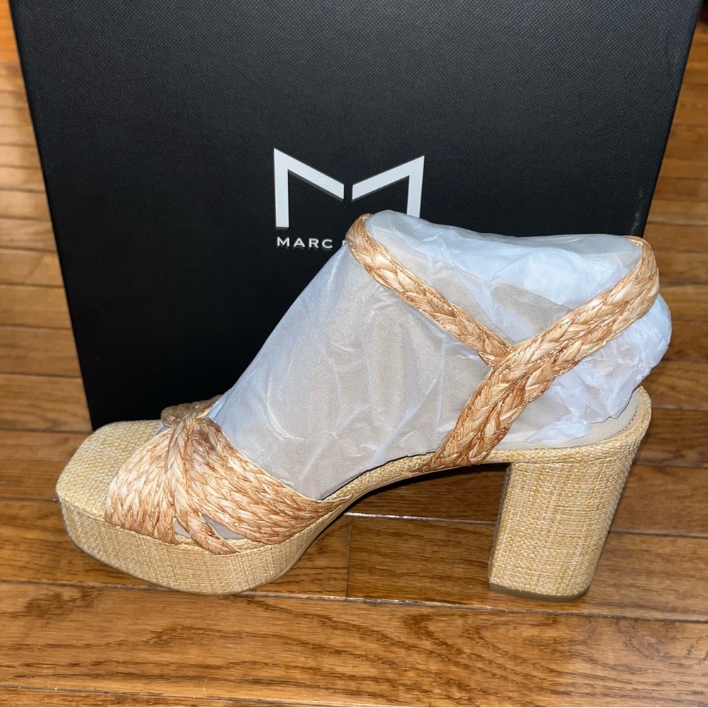 Marc Fisher LTD Chela Platform Raffia Sandals Medium Natural Tan Women’s Size 11 - Picture 5 of 14